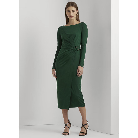 Ralph Lauren Women Jersey Long Sleeve Cocktail Dress Green Size 2